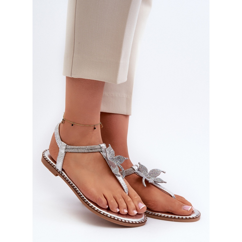 Sandali bassi da donna con fiore decorativo, Argento Edoni 1