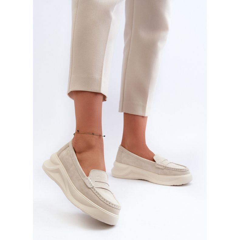 Mocassini da Donna in Pelle Scamosciata Filidia Beige Chiaro 2