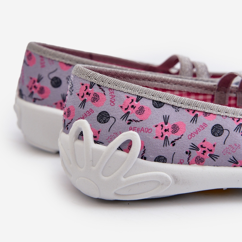 Befado Pantofole ballerine per bambine con gattini 116Y327 Grigio e Rosa 2