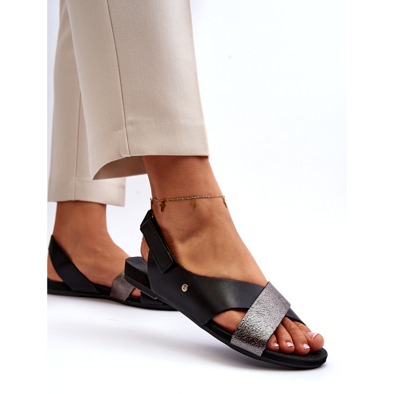Zazoo 40141 Sandali in pelle con velcro, neri nero 4