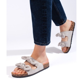 Ciabatte da donna in camoscio grigio con sughero 1