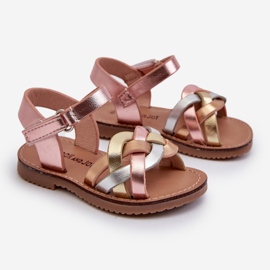 Sandali Da Bambino Chiusura Con Velcro Con Cinturini Intrecciati Multicolor Dianttha rosa 1
