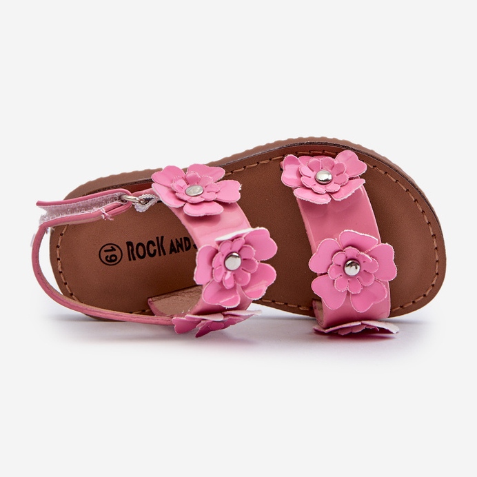 Sandali per bambini laccati decorati con fiori, tinette rosa 2
