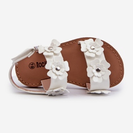 Sandali da Bambino Laccati Decorati con Fiori, Tinette Bianco 2