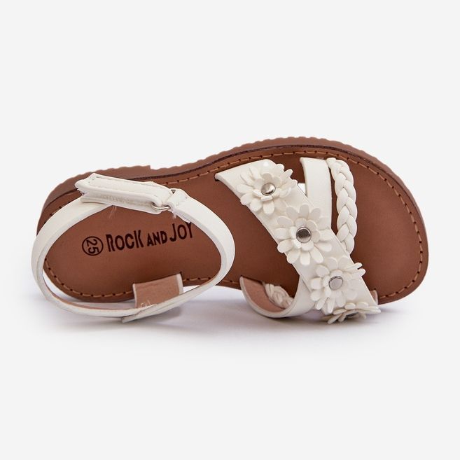 Sandali da bambino con chiusura in velcro e fiori, Nestalee bianco 1