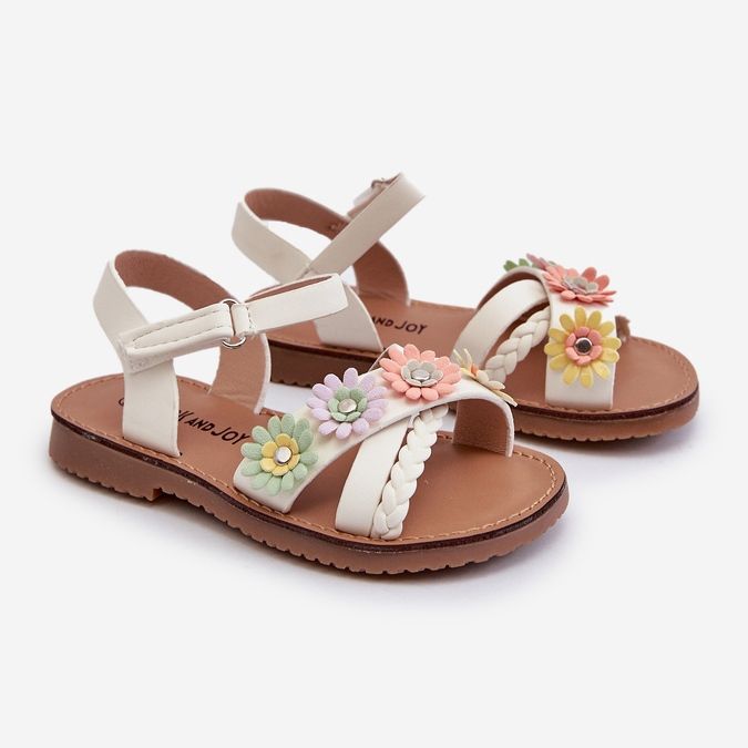 Sandali da bambino con chiusura in velcro e fiori, Nestalee bianco 1
