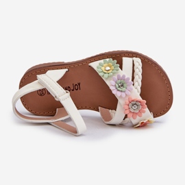 Sandali da bambino con chiusura in velcro e fiori, Nestalee bianco 2