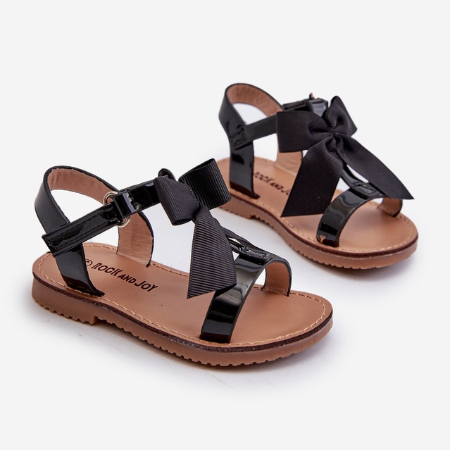 Sandali da bambino in vernice con fiocco in velcro, Joratia Nero 1