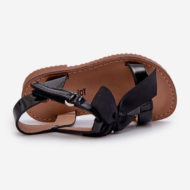 Sandali da bambino in vernice con fiocco in velcro, Joratia Nero 2