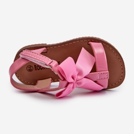 Sandali da bambino in vernice con fiocco in velcro, rosa Joratia 2