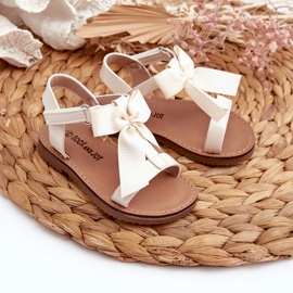 Sandali da bambino in vernice con fiocco in velcro, Joratia beige chiaro 2