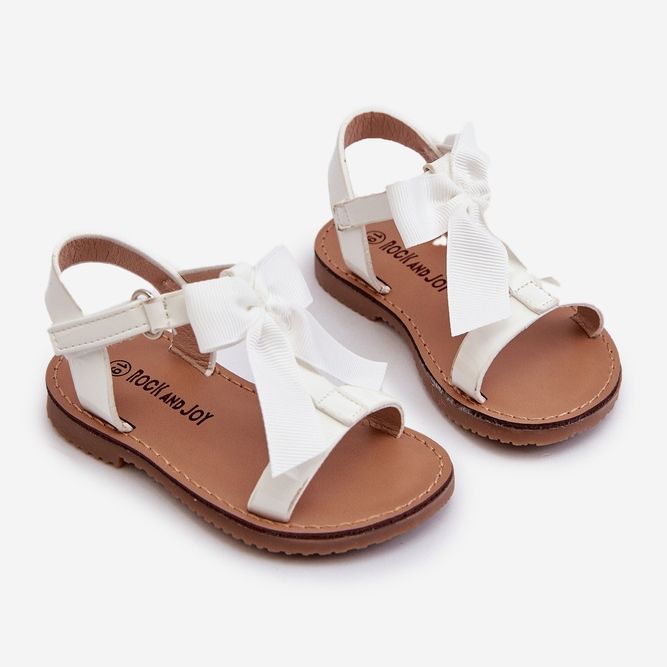 Sandali da bambino laccati con fiocco in velcro, Joratia bianco 1