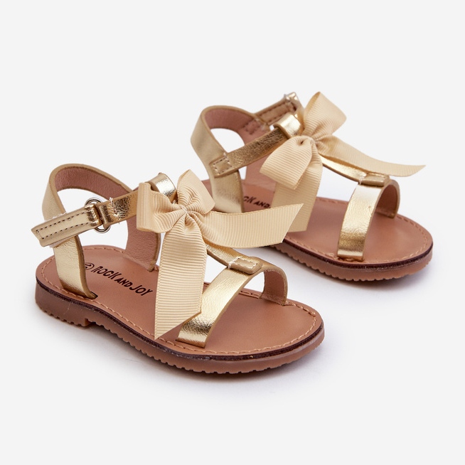 Sandali da bambino con fiocco in velcro, Joratia oro d'oro 1