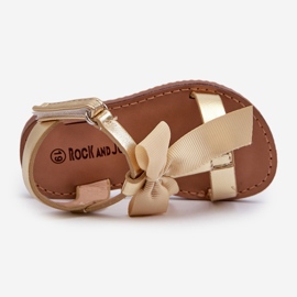 Sandali da bambino con fiocco in velcro, Joratia oro d'oro 2