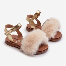 Sandali In Velcro Da Bambino Con Pelliccia, Rosavere Oro d'oro 1