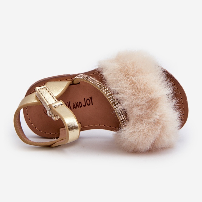 Sandali In Velcro Da Bambino Con Pelliccia, Rosavere Oro d'oro 2