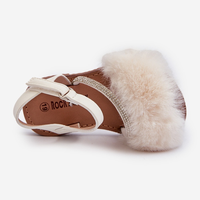 Sandali In Velcro Da Bambino Con Pelliccia, Rosavere Bianco bianca 1