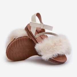 Sandali In Velcro Da Bambino Con Pelliccia, Rosavere Bianco bianca 2