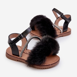 Sandali In Velcro Da Bambino Con Pelliccia, Rosavere Nero 2