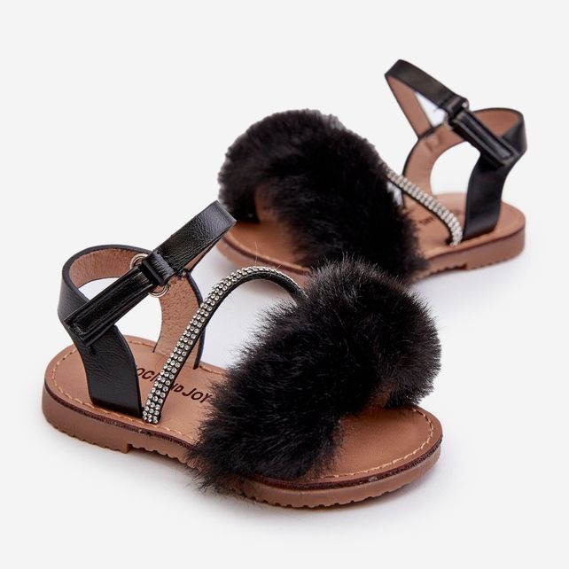 Sandali In Velcro Da Bambino Con Pelliccia, Rosavere Nero 2