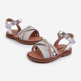 Sandali con velcro argento lucido da bambino Delphina 1