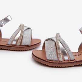 Sandali con velcro argento lucido da bambino Delphina 2