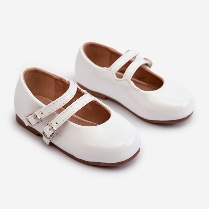 Ballerine da bambina in vernice con righe, bianco Margenis 1