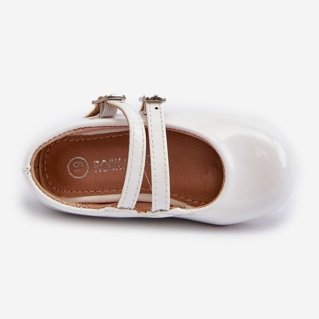 Ballerine da bambina in vernice con righe, bianco Margenis 2