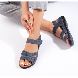 Sandali da donna di colore azzurro con zeppa bassa blu 2