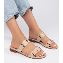 Infradito da donna beige con suola piatta 1