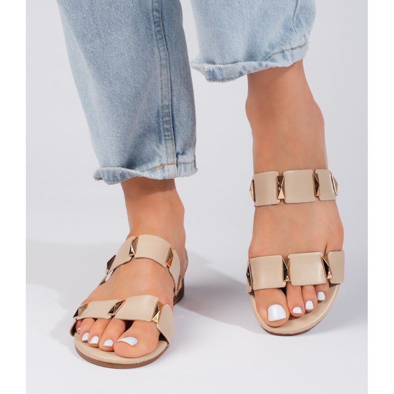 Infradito da donna beige con suola piatta 2