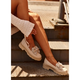 Mocassini In Pelle Da Donna Con Fiocco Laura Messi 2787 Beige Chiaro 2