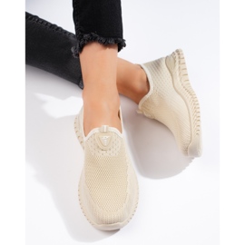 Sneakers da donna in tessuto beige 1