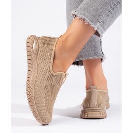 Sneakers da donna in tessuto marrone 1