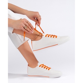 Sneakers da donna bianche con lacci arancioni bianco 1