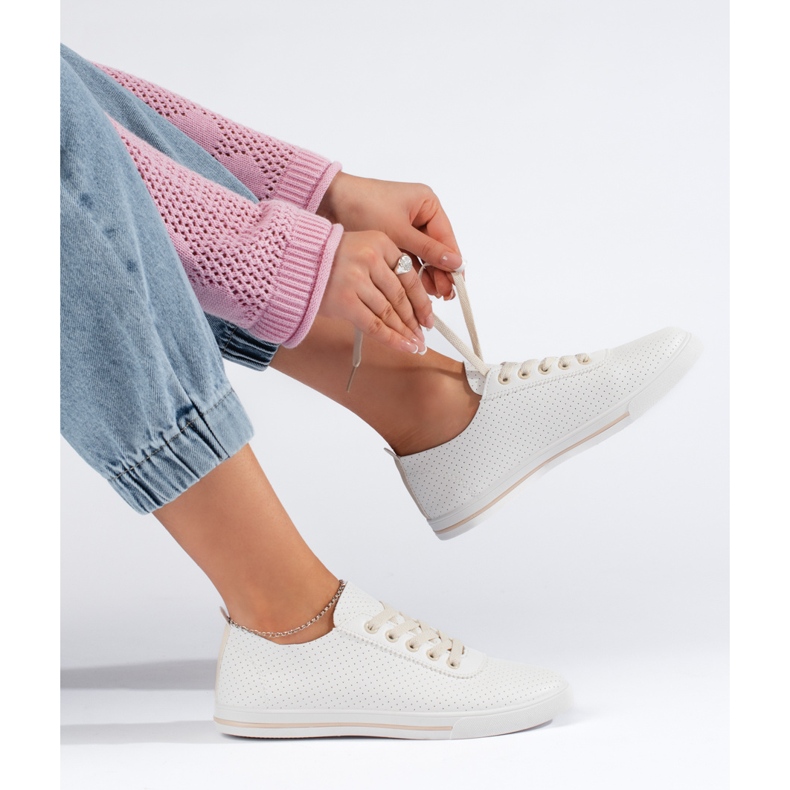 Sneakers da donna bianche con lacci beige bianco 2
