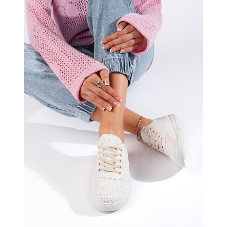Sneakers da donna bianche con lacci beige bianco 1