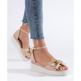 Seastar Sandali con zeppa da donna beige con fiocco 1