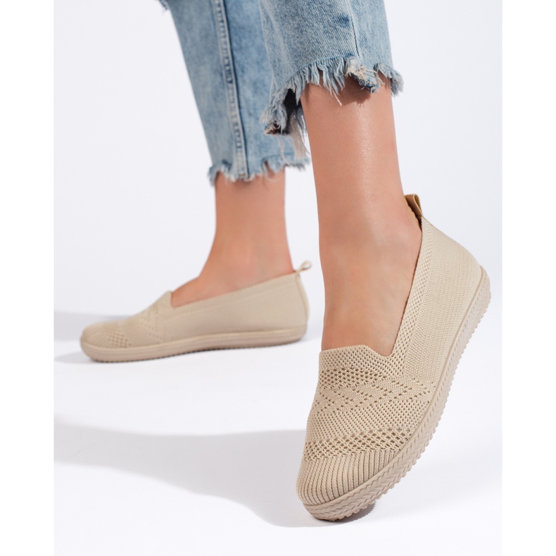 Slip-on da donna in tessuto beige 1
