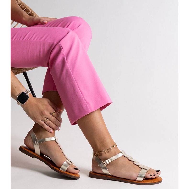 Sandali flat color amaranto oro d'oro 1