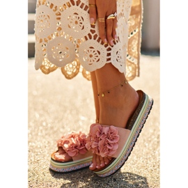 Infradito da donna con plateau decorato con fiori, colore rosa Nodina 2