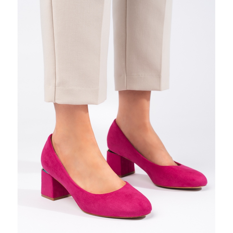 Décolleté a tacco alto in camoscio fucsia rosa 2