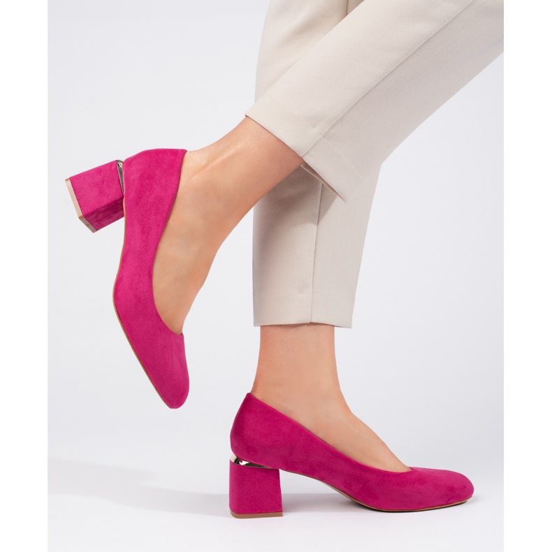 Décolleté a tacco alto in camoscio fucsia rosa 1