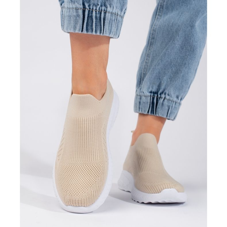 Scarpe sportive slip-on da donna beige 2