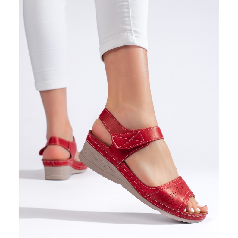 Sandali da donna rossi con velcro rosso 1