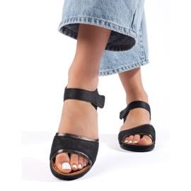 Sandali neri da donna con velcro nero 1