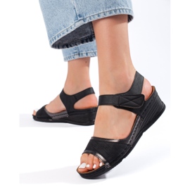 Sandali neri da donna con velcro nero 2