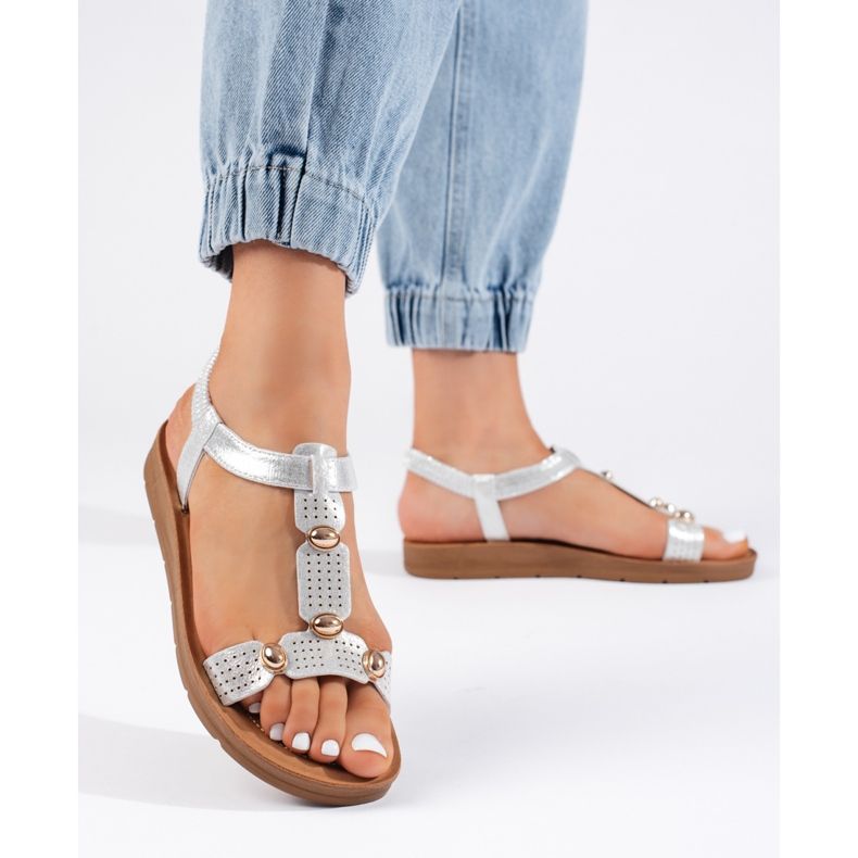 Sandali da donna argento con decorazioni 1