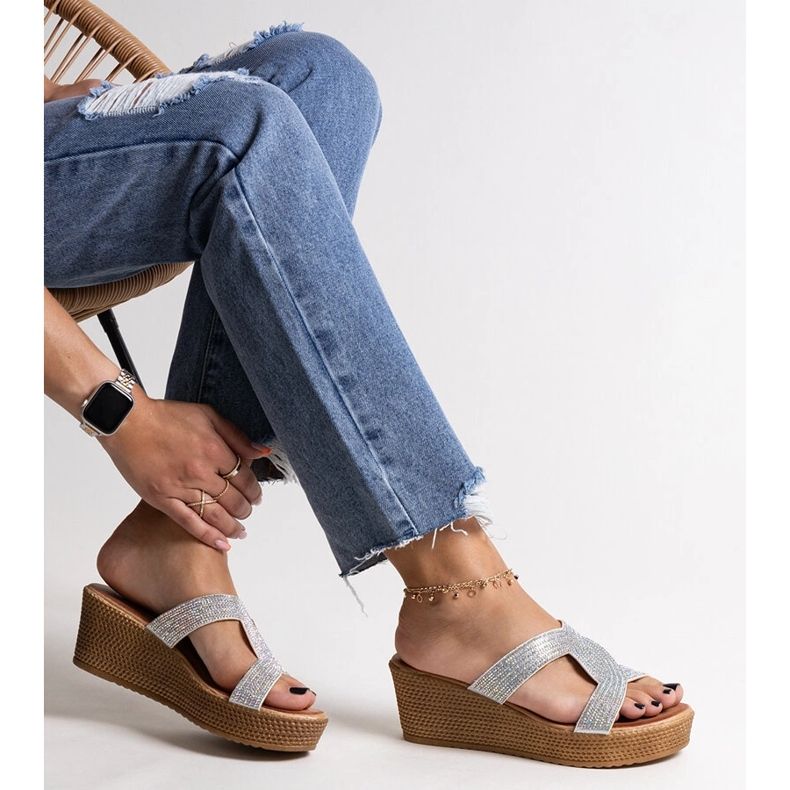 Mules con zeppa in argento e zirconi Antuanet 1