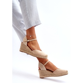Sandali con zeppa espadrillas in pelle scamosciata con treccia Raylin beige 1